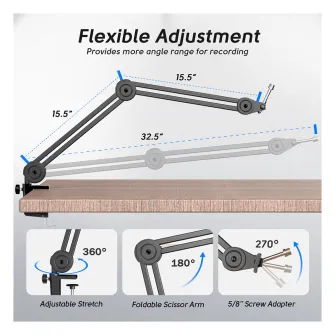 Streaming oprema - Fifine BM63 Super Steady Full Metal Heavy Microphone Boom Arm Stand - Black