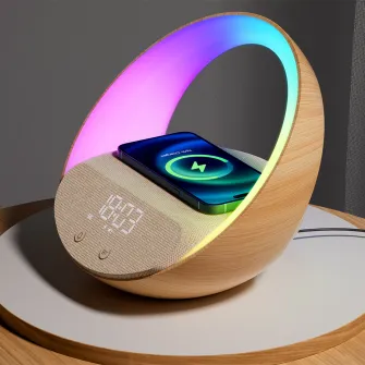 Bežični punjači - Aurora Glow Lamp with Clock, Wireless speaker and Wi-Fi charger
