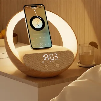 Bežični punjači - Aurora Glow Lamp with Clock, Wireless speaker and Wi-Fi charger