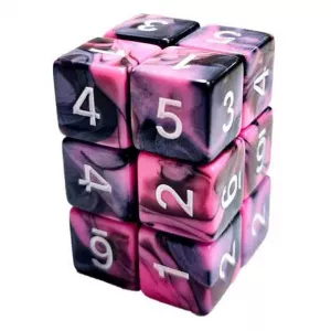 Dice D6 16mm Color PINK/BLACK Marble (12pc pack)