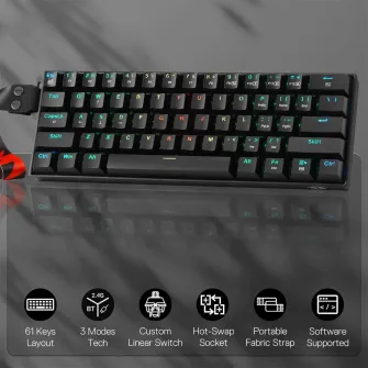 Gejmerske tastature - Draconic K530 Pro Plus Bluetooth/Wired Mechanical 60% Gaming Keyboard w/strap