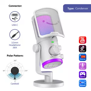 Gejmerski mikrofoni - FIFINE AM6 Condenser RGB USB Microphone White