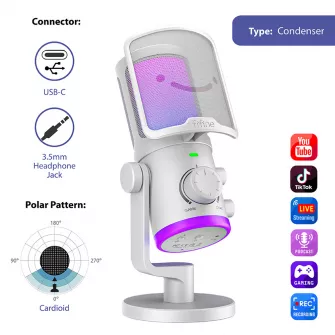 Gejmerski mikrofoni - FIFINE AM6 Condenser RGB USB Microphone White