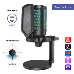 Gejmerski mikrofoni - FIFINE A6NEO Condenser RGB USB Microphone Black