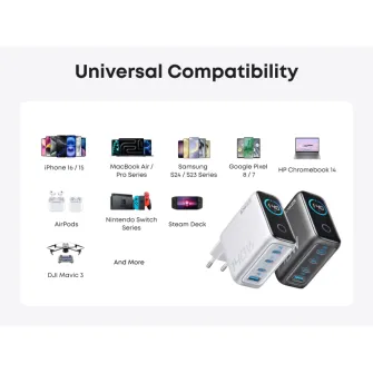 Punjači i adapteri - 140W GaN zidni brzi punjač, 4-porta (3x USB-C, 1x USB-A) sa USB-C M/M pletenim kablom, tamno sivi 