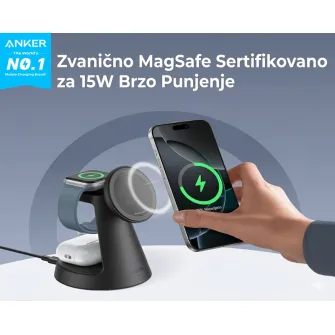 Ostali kablovi i adapteri - MagGo Bežični Dock Stand 3u1, sa kablovima i zidnim punjačem, crni 