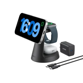 Ostali kablovi i adapteri - MagGo Bežični Dock Stand 3u1, sa kablovima i zidnim punjačem, crni 