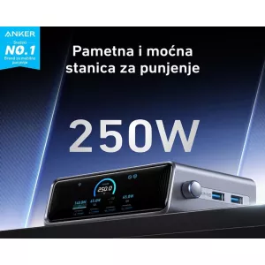 Punjači i adapteri - Prime 250W GaN stoni brzi punjač, 6-portova (4x USB-C, 2x USB-A) srebrni 