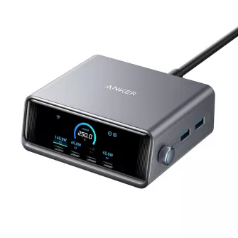 Punjači i adapteri - Prime 250W GaN stoni brzi punjač, 6-portova (4x USB-C, 2x USB-A) srebrni 