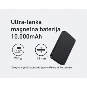 MagGo 10000mAh, 15W, magnetno bežični power bank, crni 