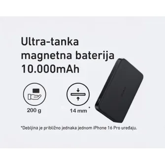 Power bank - MagGo 10000mAh, 15W, magnetno bežični power bank, crni 