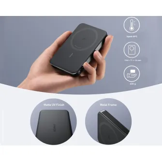 Power bank - MagGo 10000mAh, 15W, magnetno bežični power bank, crni 
