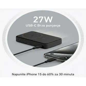 Power bank - MagGo 10000mAh, 27W, bežični power bank, crni 