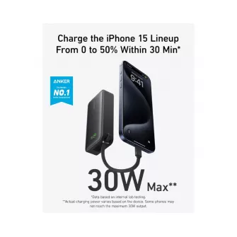 Power bank - Nano 10000mAh, 30W, sa ugrađenim USB-C kablom, Power Bank crni 