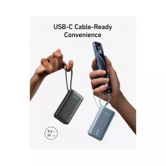 Power bank - Nano 10000mAh, 30W, sa ugrađenim USB-C kablom, Power Bank crni 