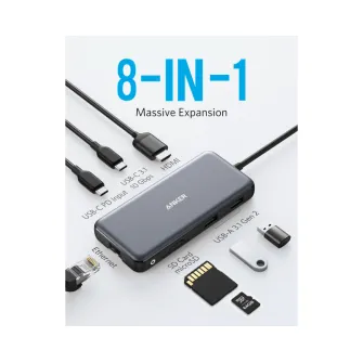 Ostali kablovi i adapteri - USB-C Data Hub, 8u1 Multiport, PD 85W, 10Gbps crni 