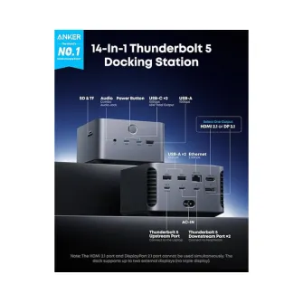 Ostali kablovi i adapteri - Prime Thunderbolt 5 Docking Stanica 140W, 14u1, siva 