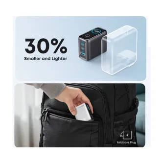 Punjači i adapteri - 100W GaN zidni brzi punjač, 3-porta (2x USB-C i 1x USB-A) sa USB-C M/M pletenim kablom, tamno sivi 