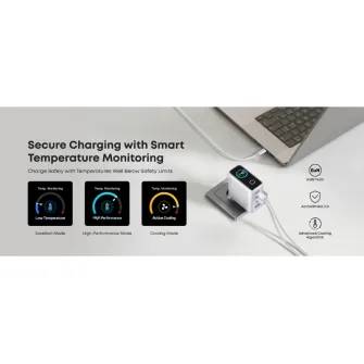 Punjači i adapteri - 140W GaN zidni brzi punjač, 4-porta (3x USB-C i 1x USB-A) sa USB-C M/M pletenim kablom, srebrni 
