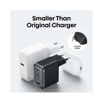 Punjači i adapteri - Nano 70W GaN zidni brzi punjač, 3-porta (2x USB-C i 1x USB-A) crni 