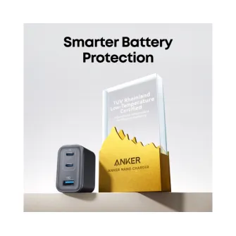 Punjači i adapteri - Nano 70W GaN zidni brzi punjač, 3-porta (2x USB-C i 1x USB-A) crni 
