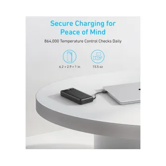 Power bank - 20000mAh, 87W, sa ugrađenim USB-C kablom na izvlačenje, Power Bank crni 