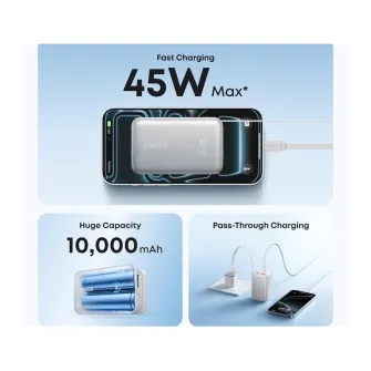 Power bank - Nano 10000mAh, 45W, sa ugrađenim USB-C kablom na izvlačenje, Power Bank beli 