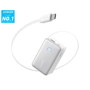 Nano 10000mAh, 45W, sa ugrađenim USB-C kablom na izvlačenje, Power Bank beli 