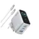 100W GaN zidni brzi punjač, 3-porta (2x USB-C i 1x USB-A) sa USB-C M/M pletenim kablom, srebrni 