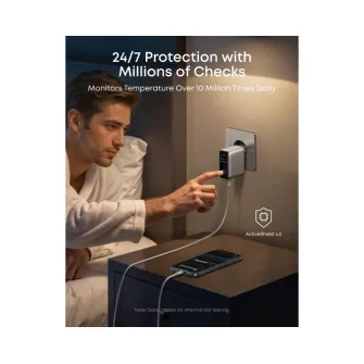 Punjači i adapteri - 100W GaN zidni brzi punjač, 3-porta (2x USB-C i 1x USB-A) sa USB-C M/M pletenim kablom, srebrni 