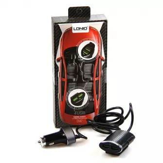 LDNIO USB Car Charger 4 USB Ports 5V/5.1A 25.5W Black