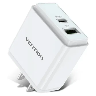 Punjači i adapteri - Punjac sa dva ulaza USB type A i Type-C 18/20W - Beli (US prikljucak)