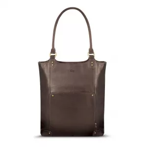 Chambers Leather Poly Bucket Womans Laptop Tote Bag - Dark Brown, Walnut