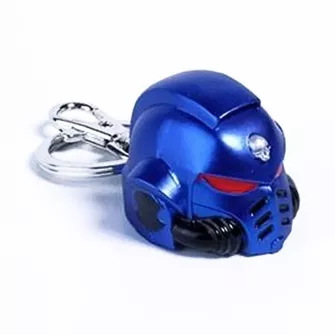 Privesci - Warhammer 40K Metal Keychain Space Marine Primaris Helmet Ultramarine