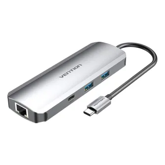 Ostali kablovi i adapteri - 9 u 1 USB-C na HDMI/USB-C/USB x2/RJ45/SD/TF/TRRS/3,5mm - Sivi