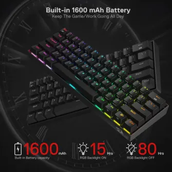 Gejmerske tastature - Draconic K530 PRO Mechanical Gaming Keyboard - BT, RGB, Brown switch, Black